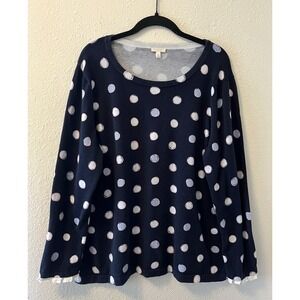 Talbots Sweater Top Women's 2X Blue Polka Dot Long Sleeve Career Casual Classic